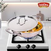 DesiDine Triply Stainless Steel Kadhai With Lid